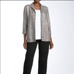 Eileen Fisher silver metallic linen blend blazer jacket classic Old Money